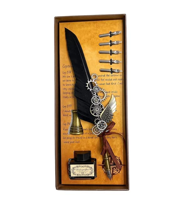 Old World Letters Feather Pen Set