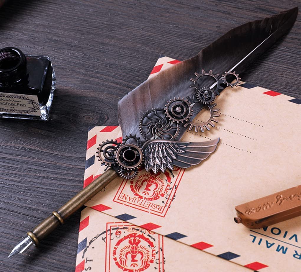 Old World Letters Feather Pen Set