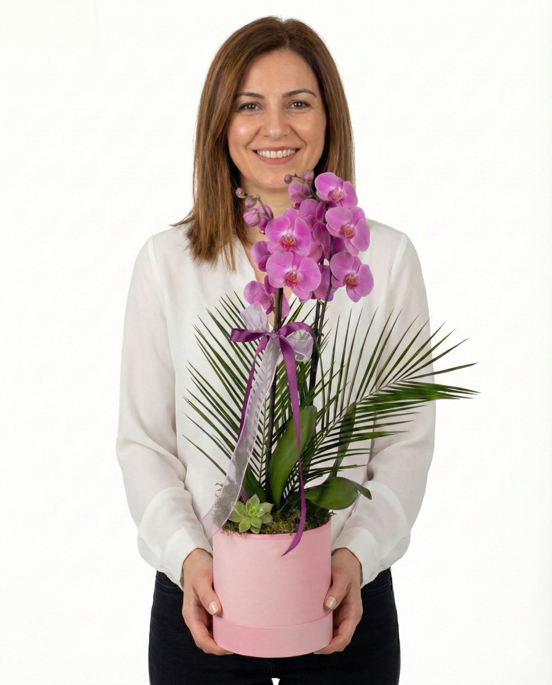 Pembe Kutuda Çift Dal Mor Orkide