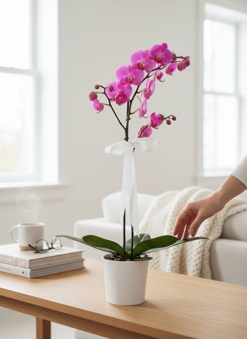 Luniva Çiçek Kırçıllı Fuşya Orkide Tek  Dal