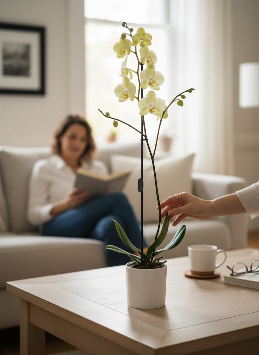 Luniva Çiçek Sarı Orkide Tek Dallı