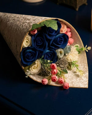 lunivalove Mavi Güllü Gümüş/Krem Külah Luniva "Velours Cone" Kadife Külah Koleksiyonu