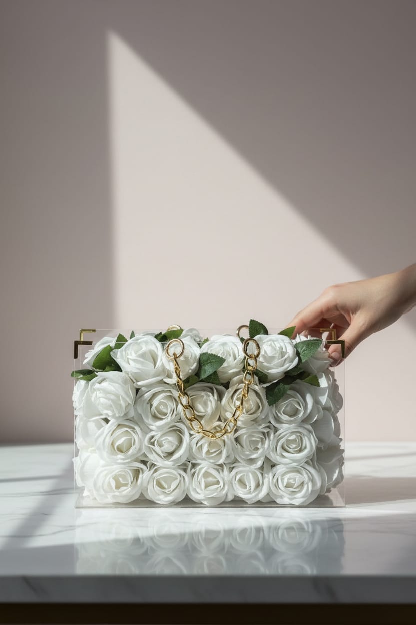 lunivalove Pure Elegance – Beyaz Gül Çanta Tasarımı